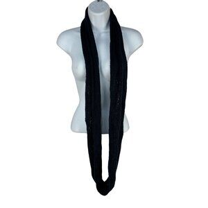 Long Navy Blue Mesh Knit Infinity Scarf One Size Soft Lightweight Acrylic Fabric